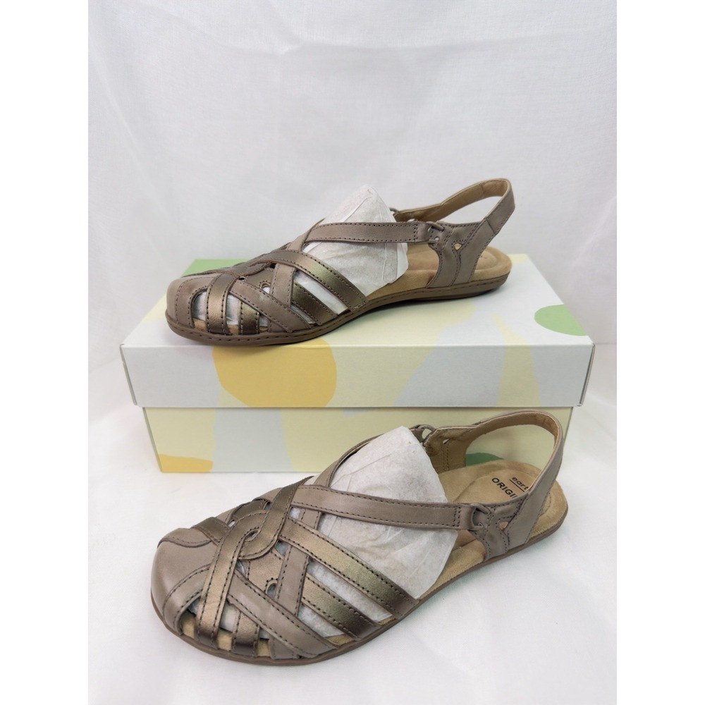 Earth Origins Belle Brielle Womens 7 Taupe Leather Fisherman Comfort Sandals EUC